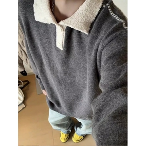 美式假两件polo领针织衫男款秋冬高级感内搭打底毛衣MYZ12图片