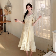 夏季新品！蕾丝花边刺绣度假风连衣裙85120黄-208A-P145-K255，女装连衣裙，浙宝208A