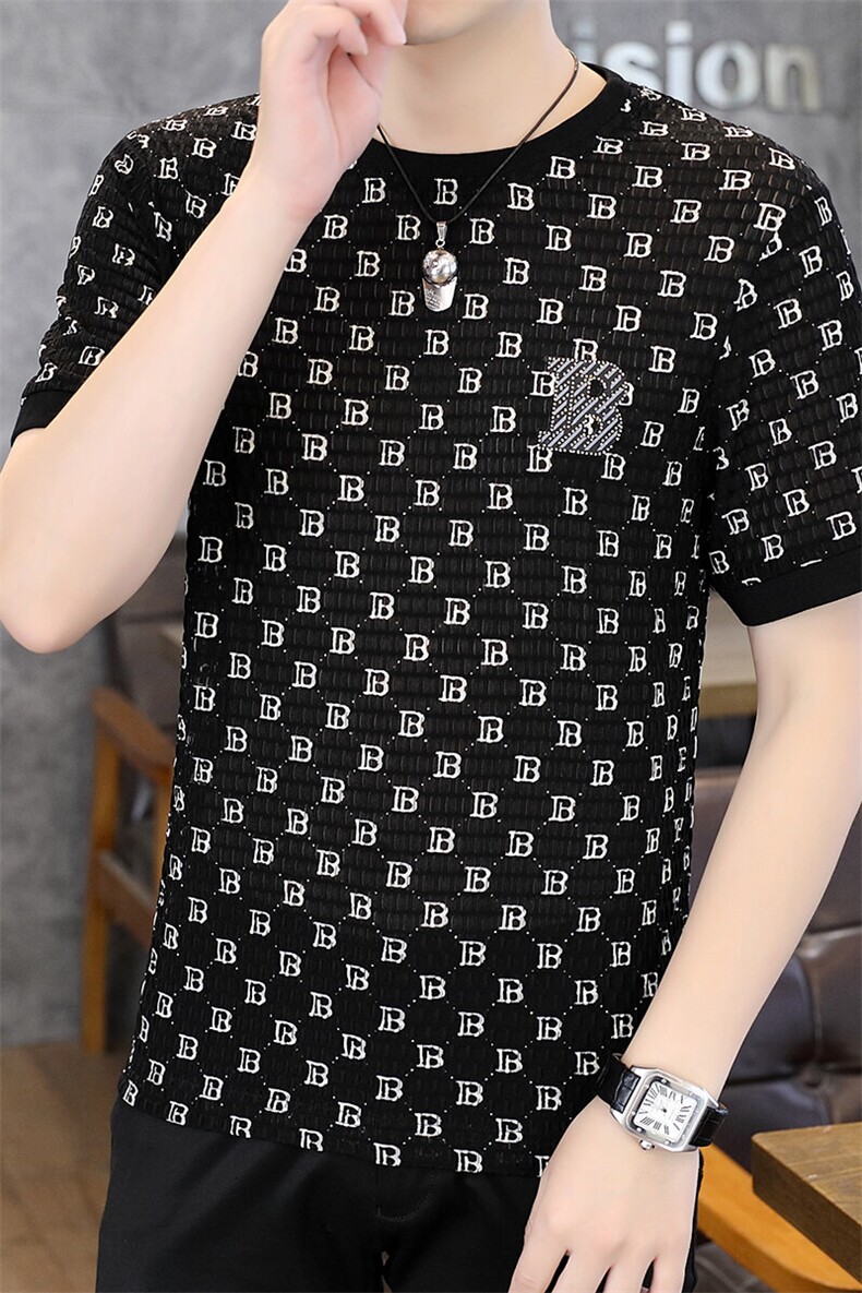 夏季新款短袖圆领冰丝休闲青年修身短袖T恤上衣L301-P27,男装T恤,星座310B-3