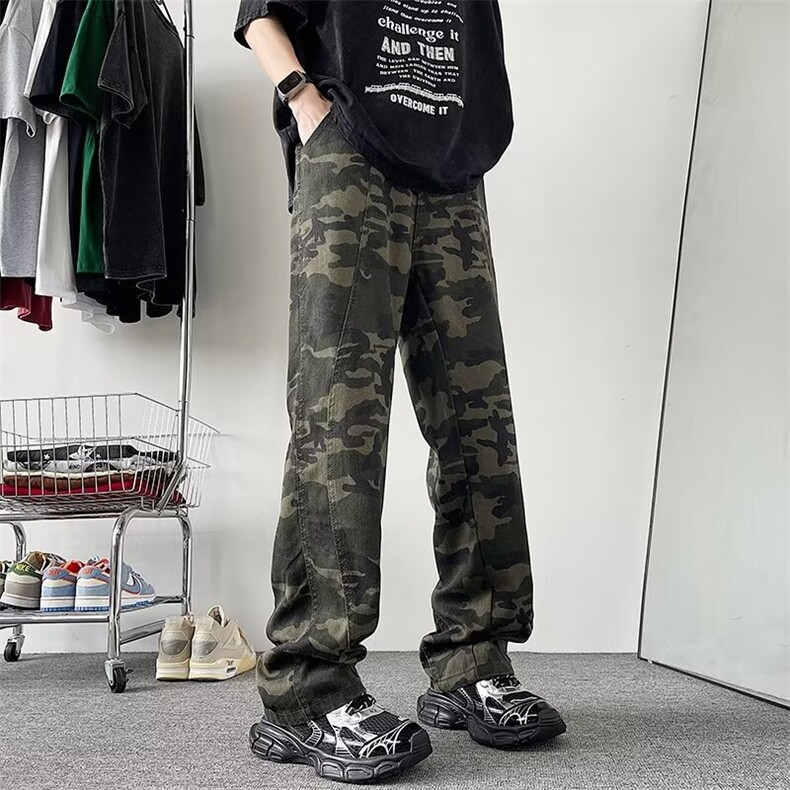 裤子高街迷彩伐木工装裤男宽松直筒vibe牛仔阔腿裤KC1058,男装工装外套,星座1116A-1（原606A）