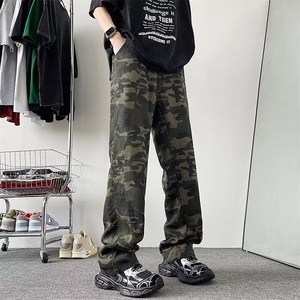 裤子高街迷彩伐木工装裤男宽松直筒vibe牛仔阔腿裤 KC1058图片