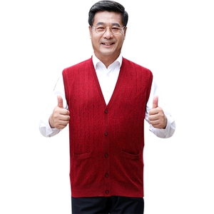 2024秋冬新款中老年男款纯色纽扣衫背心马甲图片
