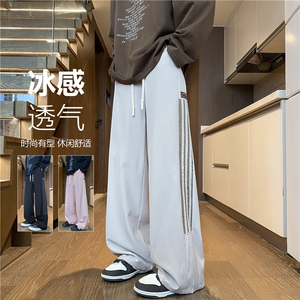 2025夏季新款美式运动条纹宽松冰丝休闲裤B315-K25667-特p35控68图片