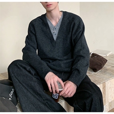 冬新款纯色针织外套男士日系百搭休闲简约毛衣针织衫潮，男装针织衫/毛衣，星座506A