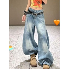 牛仔裤女秋季新款小众设计百搭阔腿宽松垂坠感弯刀长裤N9109，男装牛仔裤，星座1116A（原606A-3）