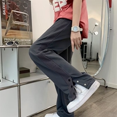 夏季薄款韩版阔腿运动裤子排扣卫裤男高街直筒休闲裤K4367-P35，男装休闲裤，星座512-2