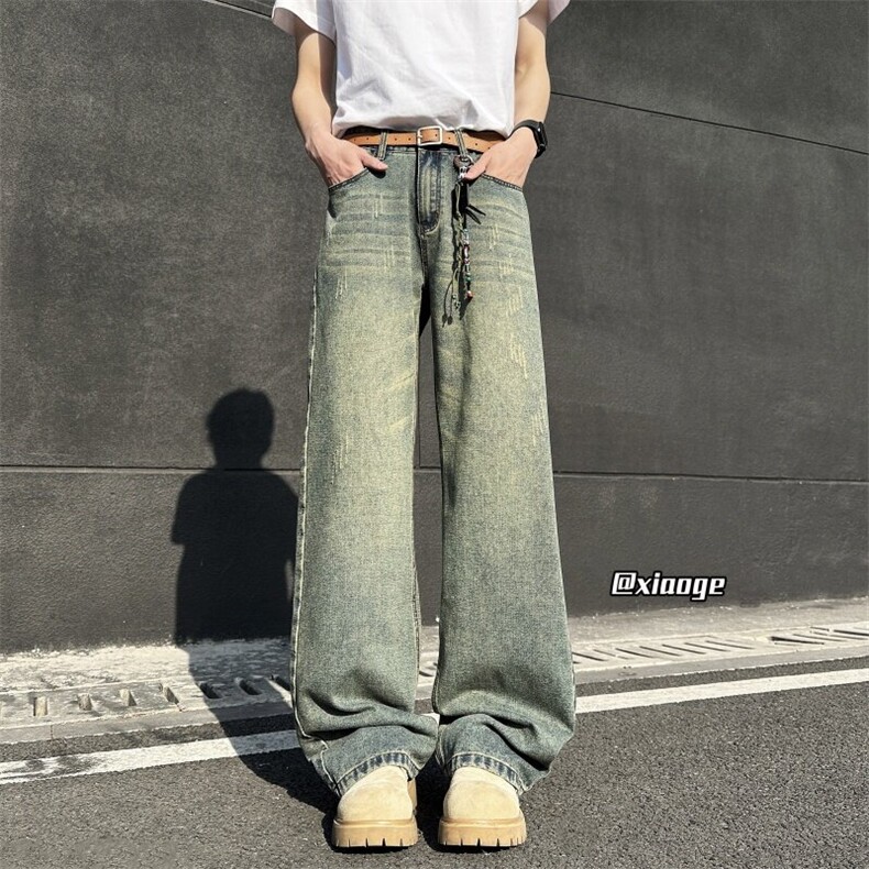 XZ616 春季重磅水洗美式猫须撞色刺绣牛仔长裤 TY3705 P65控78图片