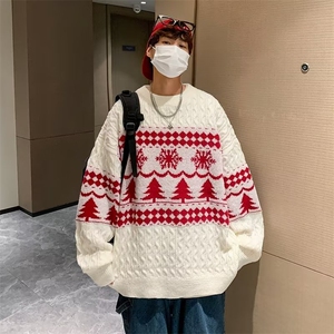 美式复古菱格提花针织衫男女街头宽松休闲秋冬毛衣上衣DW232-P45图片