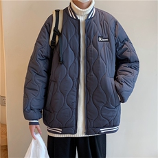 情侣潮休闲菱形格贴标纯色宽松棉衣/MF33P115控138，男装棉衣，电商D325