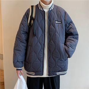 情侣潮休闲菱形格贴标纯色宽松棉衣/MF33 P115 控138图片