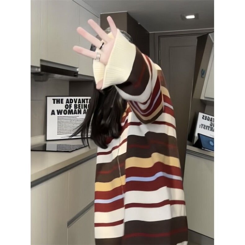 美式复古彩虹撞色针织衫青春情侣潮牌宽松外套毛衣XZ301AM01P78,男装针织衫/毛衣,星座301A
