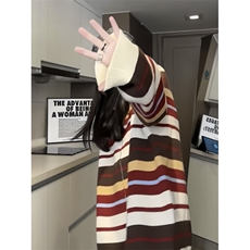 美式复古彩虹撞色针织衫青春情侣潮牌宽松外套毛衣XZ301AM01P78，男装针织衫/毛衣，星座301A