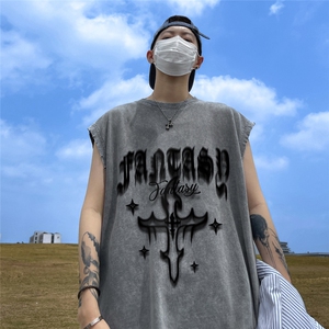 新款夏季潮流磨破做旧水洗宽松无袖背心  DT6248 P40控58图片