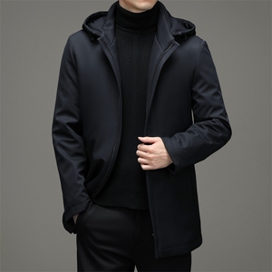 春秋季外套中老年保暖连帽商务男士羽绒服2023新款休闲纯色男装图片