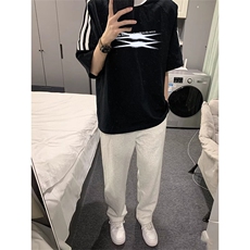 夏季美式高街重磅纯棉三条杠织带撞色男女短袖T恤ZD636-特P30，男装T恤，电商A486-1