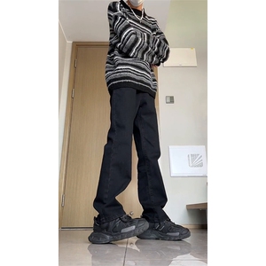 纯黑色弹力牛仔裤秋冬款cleanfit显瘦微喇裤子CHNZK01-P53加绒58