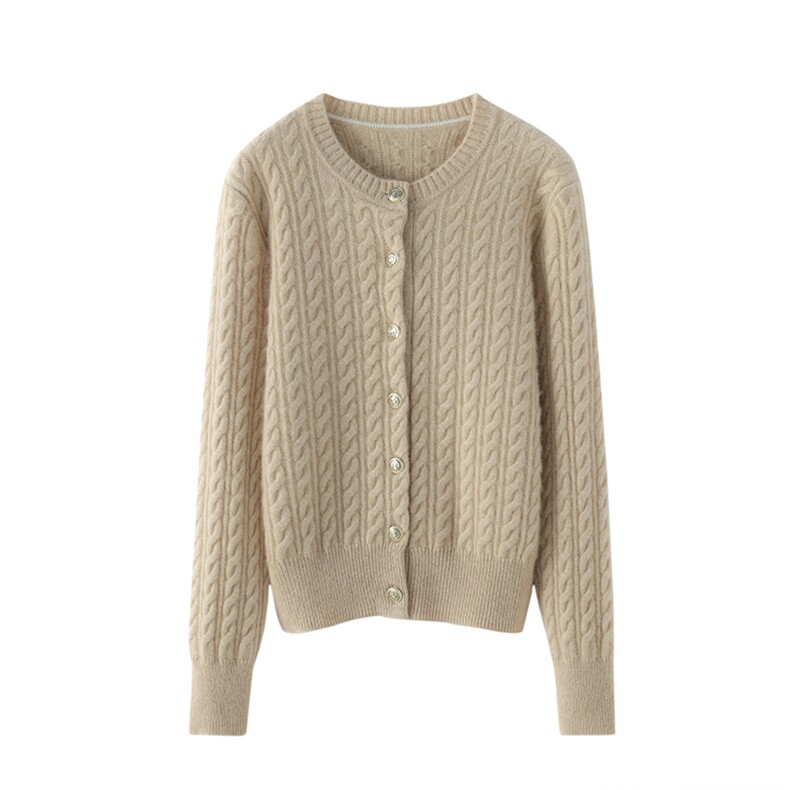 秋冬季羊绒复古简约百搭七针加厚麻花开衫，女装羊绒衫，东业羊绒