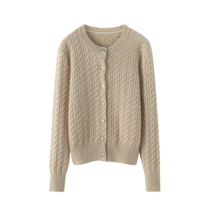 秋冬季羊绒复古简约百搭七针加厚麻花开衫，女装羊绒衫，东业羊绒