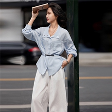 韩系气质时尚衬衫阔腿裤两件套2026春秋新款收腰显瘦潮流穿搭套装，女装套装/套裙，姿萝菲