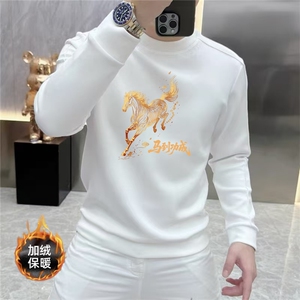 1506-1/WW8101/P47印花秋冬卫衣男韩版新款圆领宽松上衣红色卫衣图片