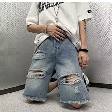 夏季直筒阔腿美式复古牛仔裤水洗做旧百搭牛仔五分裤A3339-P35，男装牛仔裤，星座208-5