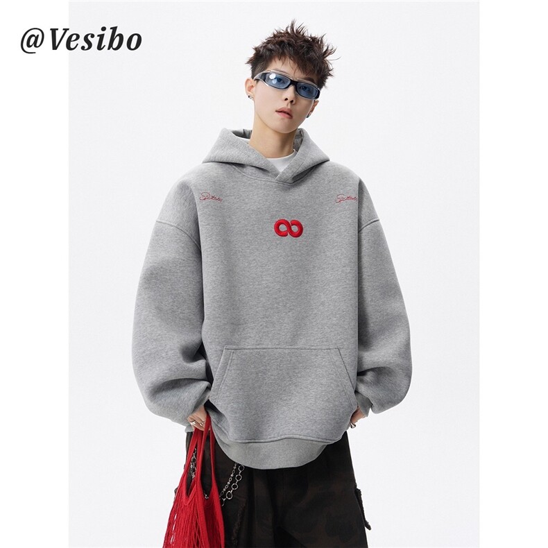 1506/QCX22040/P48重磅刺绣连帽情侣休闲上衣潮牌设计感套头帽衫,男装卫衣,星座1506