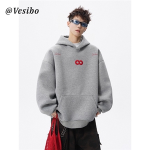 1506/QCX22040/P48重磅刺绣连帽情侣休闲上衣潮牌设计感套头帽衫图片