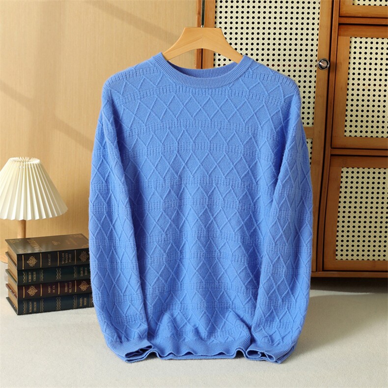 时尚男士秋冬款菱形格羊绒衫简约百搭舒适保暖高品质羊绒材质，男装羊绒套衫，奥千羊绒