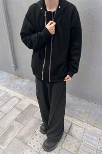 B221 美式ins高街双拉链宽松开衫卫衣连帽外套 SY2319-P95控128图片
