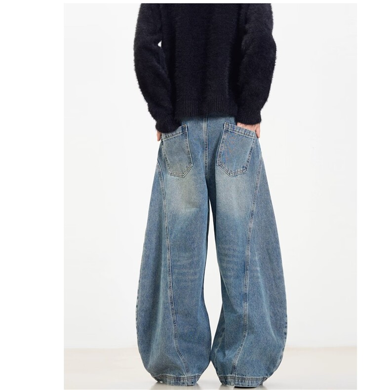 复古水洗蓝色牛仔裤男女生宽松百搭阔腿休闲长裤子网图NZK812-P58，男装牛仔裤，星座302B-2