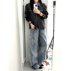 拼接牛仔裤男直筒宽松工装裤子男款新款美式休闲长裤WL5655-P60，男装牛仔裤，星座1008