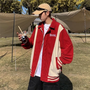 美式复古外套男春秋款设计感小众拼接潮流百搭棒球服夹克男WT50图片