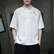 新中式立领风潮T恤短袖民族服饰刺绣汉服时尚唐装T2415-P55，男装T恤，电商A227