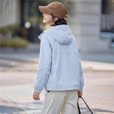 小个子短外套女日常休闲风聚酯纤维单件纯色连帽短款连帽防风，女装短外套，悦祺