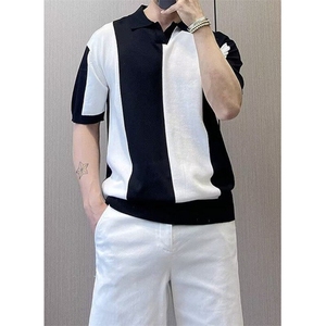 夏季新款男装潮牌时尚拼色设计感短袖polo衫上衣男气质 T3913图片