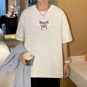 抖音得物供货210克现货宽松纯棉美式潮牌印花落肩袖纯棉T恤AT2175图片
