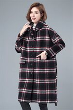 2020冬季新款休闲宽松格子呢大衣优雅保暖舒适毛呢外套，女装毛呢外套，叶笙衣