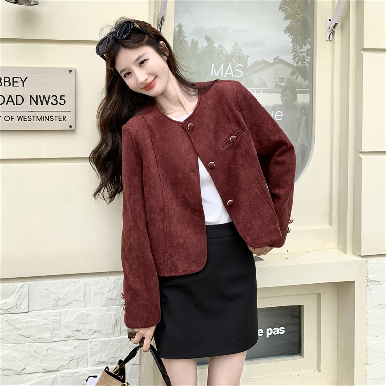 现货新品安可拉红鹿皮绒圆领短羽绒外套2C273-9015Y-P200-K328,女装羽绒服,2C273