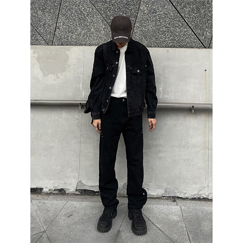 B221美式ins高街暗黑小众个性铆钉小脚牛仔裤LK23142-P65控88,男装牛仔裤,电商B221