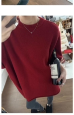 2025新款简约百搭纯色时尚复古圆领短袖上衣，女装T恤，半城羊绒