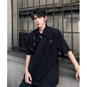 小众解构设计感飞机扣皮带拼接polo衫男款夏季宽松短袖T恤 CS180图片