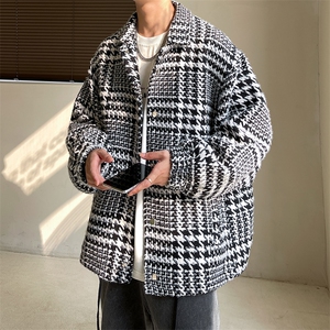 港风宽松男风衣外套韩版潮休闲格子男夹克 A071-1011-P85图片