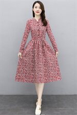 欣贝拉新款长袖碎花连衣裙XBL098优雅显瘦，女装连衣裙，欣贝拉