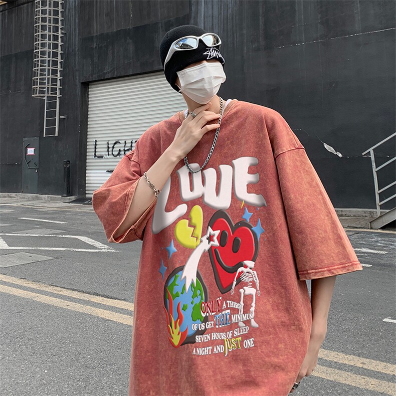 B239-X1027-P38美式字母做旧水洗短袖落肩袖短袖T恤男,男装T恤,星座514-2(原B239)