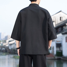 2025新款夏季风纯色立领上衣盘扣休闲T恤宽松潮流男T2505-P45，男装T恤，电商A008