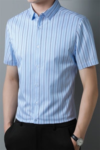 C2812钱塘2020-2夏季新款男士纯棉短袖衬衫条纹休闲百搭衬衣P64图片