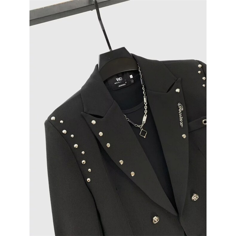 铆钉设计小西装男202春季新款小众双排扣绑带西服外套W6903-P67,男装西服套装,星座412-3