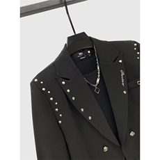 铆钉设计小西装男202春季新款小众双排扣绑带西服外套W6903-P67，男装西服套装，星座412-3