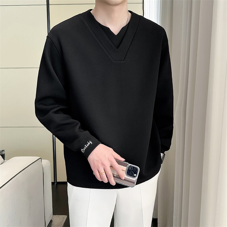 轻熟风~2025春季新款假两件刺绣卫衣T7707/P58，男装卫衣，电商B331