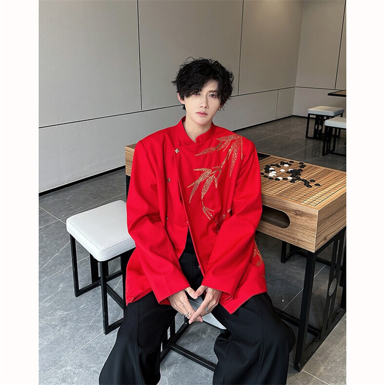 现货！25男设计感婚礼喜服新中式亮片刺绣竹叶西服外套xz92-p158,男装西服,电商B288